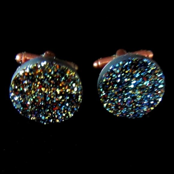 Faux druzi stone blue green cufflinks in copper setting - unisex cuff links - Picture 1 of 6